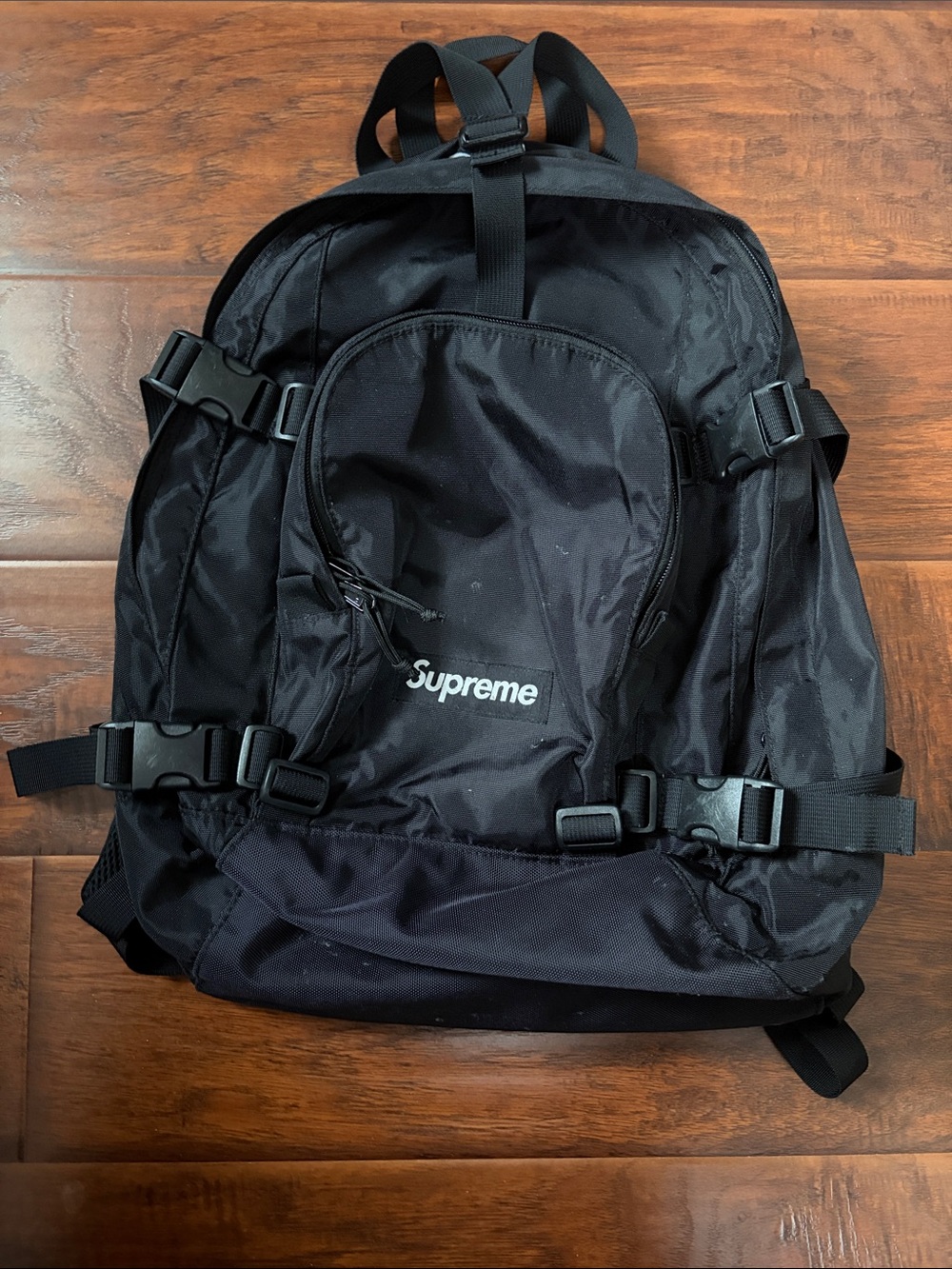 Supreme Black Nylon Tactical Backpack with White Logo